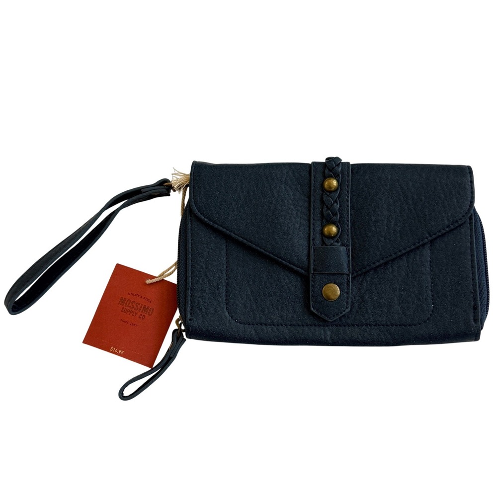 Mossimo Supply Co Wristlet Wallet Braided Studded Navy Blue Faux Leather Womens